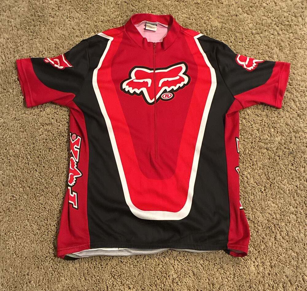 Vintage 90s Fox Racing Red Black Half-Zip Motocross Cycling Jersey Large